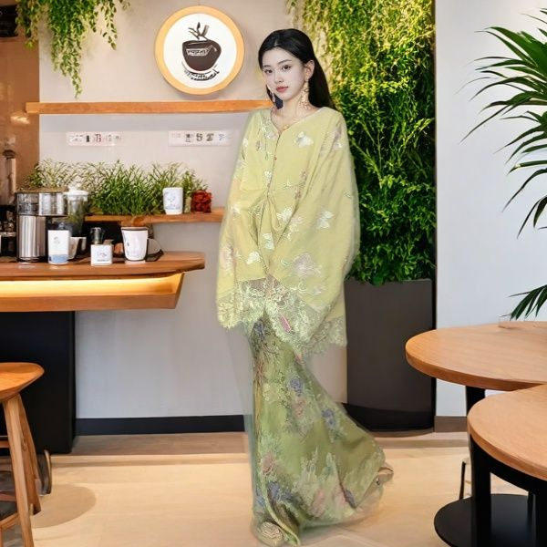 MOSS 4.9【春日蝶序】国风新中式麻底绣花外套+人丝提花半裙女