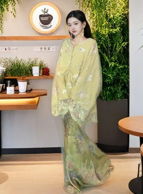 MOSS 4.9【春日蝶序】国风新中式麻底绣花外套+人丝提花半裙女