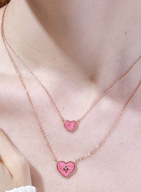 简约时尚双色贝壳爱心项链颈链女新款轻奢气质甜心吊坠耳钉锁骨链