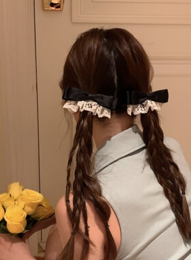 白色蕾丝黑色蝴蝶结发夹女后脑勺