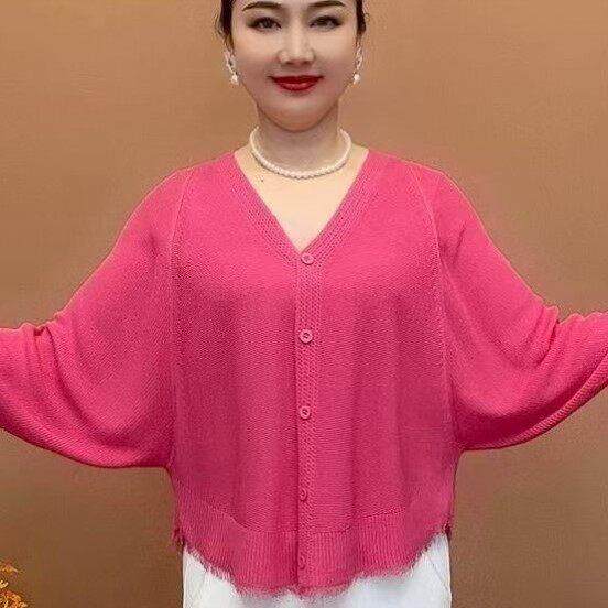 春秋季妈妈装蝙蝠衫外套女中老年人宽松大码洋气百搭针织开衫上衣