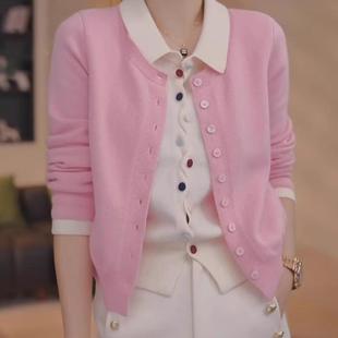 假两件彩扣翻领针织开衫女款毛衣外套2025年春季新款慵懒长袖上衣