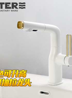白色枪灰色轻奢抽拉式面盆龙头可升降旋转伸缩可洗头冷热白色龙头