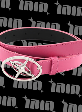 1N1N美式粉色复古星星pu皮带女设计感高街辣妹修身百搭配长腰带