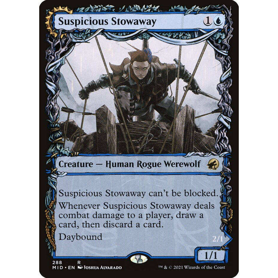 【学府卡牌】万智牌 可疑偷渡客 英文 异画闪 依尼翠黯夜猎踪 MID,模玩/动漫/周边/娃圈三坑/桌游,桌游卡牌,淘宝优惠券,粉丝福利购,淘宝优惠卷