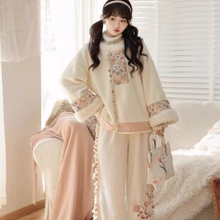 洛竹原创汉服【雪绒】 圆领短袄中式短衫改良宋裤日常套装秋冬