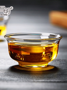 绿昌明玻璃功夫小茶杯茶具配件个人品茗杯主人杯带把透明杯子50ml