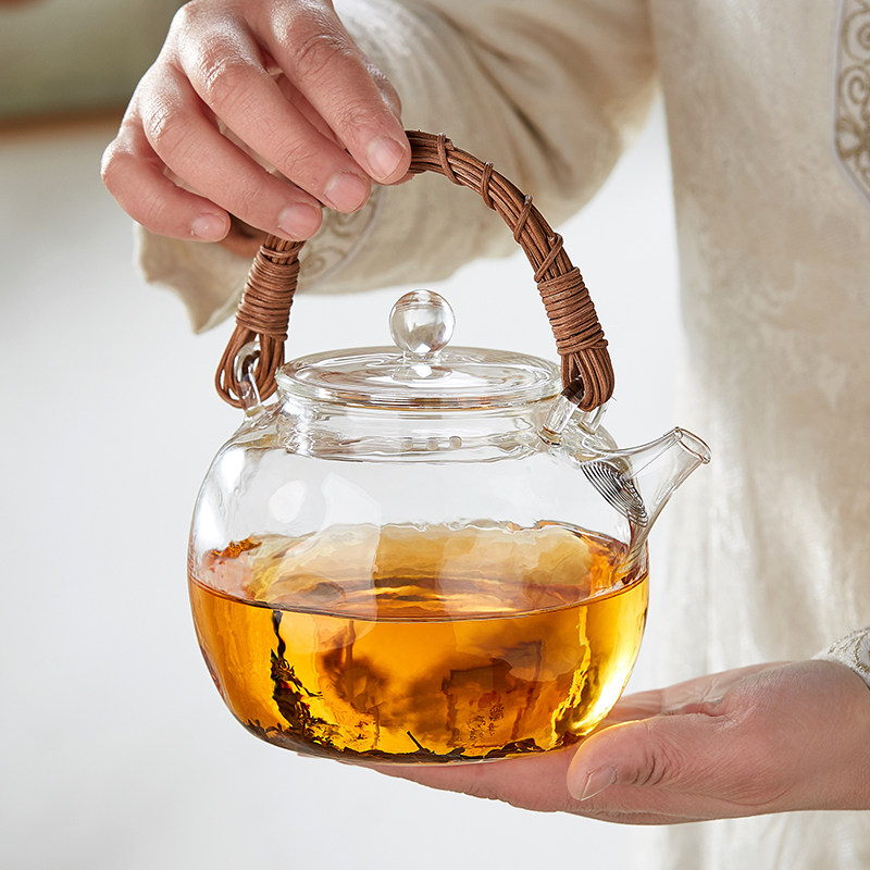 绿昌明日式藤编提梁煮茶壶玻璃壶