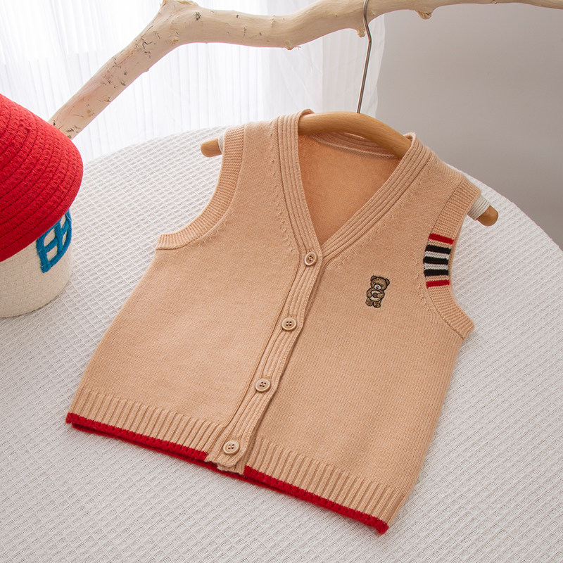儿童羊绒衫背心女童毛衣宝宝开衫坎肩秋冬纯山羊绒羊毛衫男童马甲