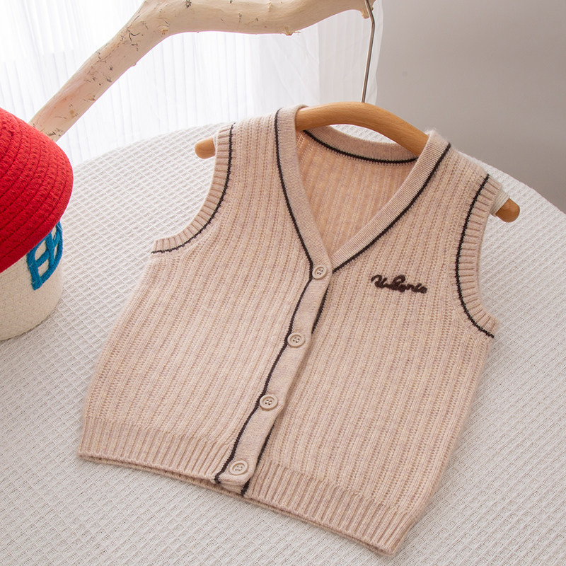 男童羊绒衫马甲儿童背心女童毛衣宝宝开衫坎肩秋冬纯山羊绒羊毛衫