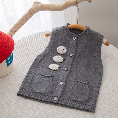 男童羊绒衫马甲儿童背心女童毛衣宝宝圆领坎肩秋冬纯山羊绒羊毛衫
