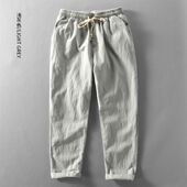 男宽松男士 亚麻裤 棉麻休闲裤 青年潮流日系男裤 夏季 纯色九分裤 新款