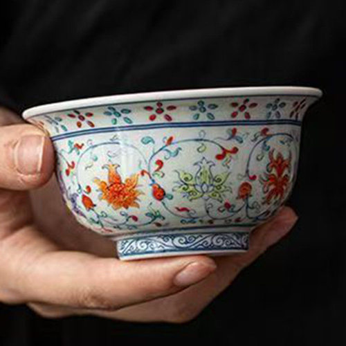 景德镇青花釉里红压手杯陶瓷仿古缠枝莲个人专用主人杯高档喝茶杯