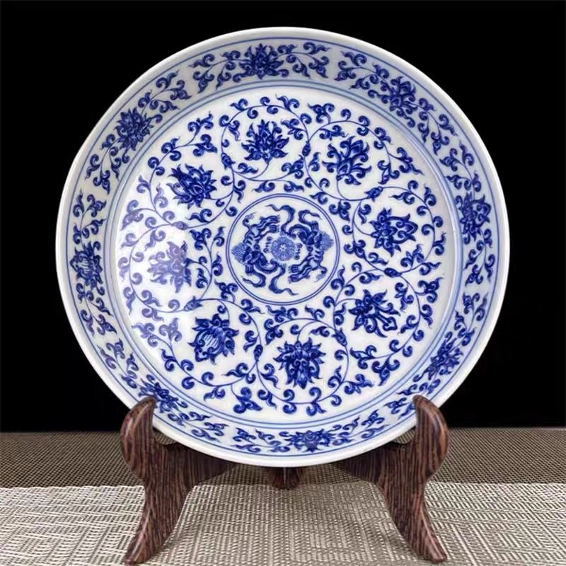 青花缠枝莲壶承干泡台陶瓷茶承壶托果盘养壶垫茶托陶瓷功夫泡茶台