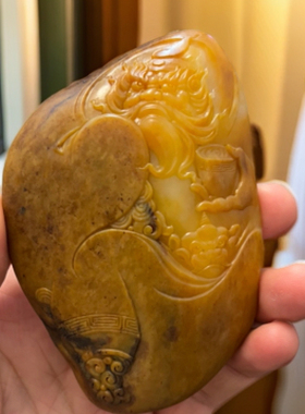 籽料钟馗手把件独籽鸡油黄精品收藏级