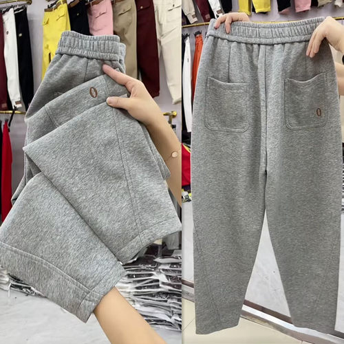 加绒加厚新款显瘦松紧九分哈伦裤