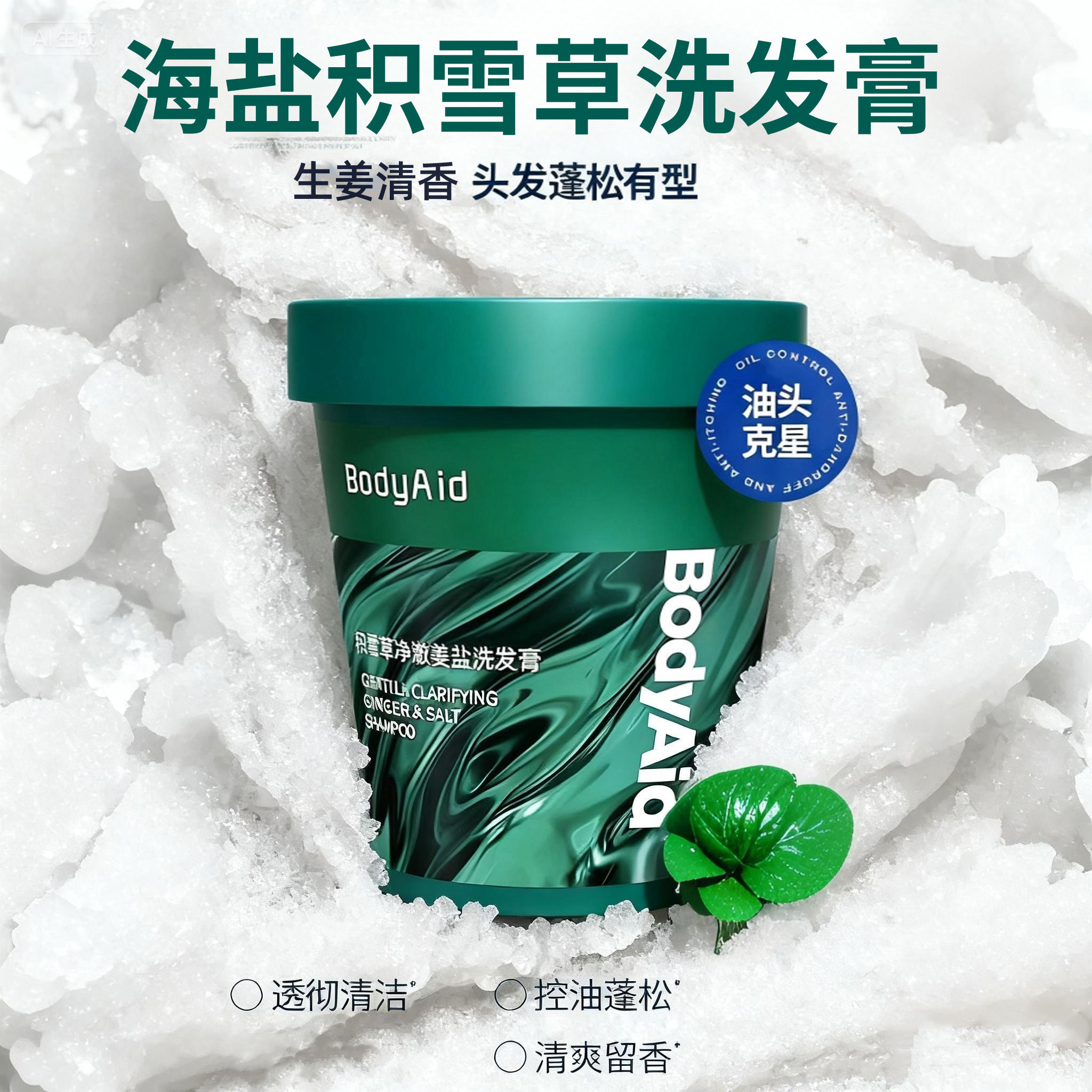 海盐积雪草洗发膏按摩头皮控油去屑清爽洗发水蓬松止痒大磨砂颗粒