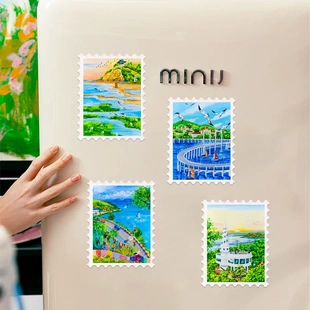 大连青岛福建秦皇岛云南城市特色亚克力邮票艺术冰箱贴文创纪念品