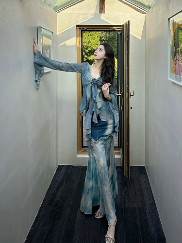 Осенний комплект, длинная юбка, градиент