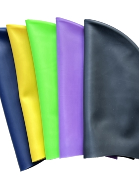 (外观瑕疵)M-XL 成人儿童无LOGO 纯色黑绿黄紫色加大长发硅胶泳帽