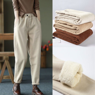 子秋冬女裤 老爹裤 加厚灯芯绒女休闲裤 哈伦裤 羊羔绒 宽松韩版 加绒裤