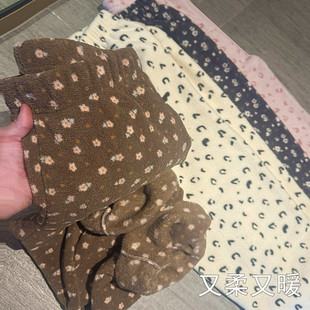 秋冬加绒保暖裤 女居家长裤 外穿 甜美碎花半边绒睡裤 柔软舒服遛弯裤