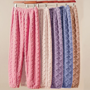 睡裤女长裤秋冬季加厚珊瑚绒遛弯裤加绒宽松仙女暖暖裤保暖家居裤