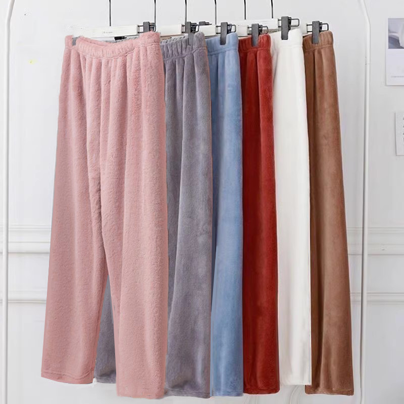 福利款珊瑚绒睡裤子男女保暖宽松