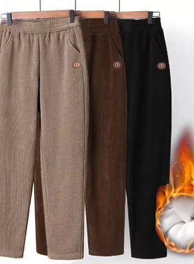 秋冬款妈妈裤外穿长裤中老年加绒加厚女裤大码高档加绒条绒休闲裤