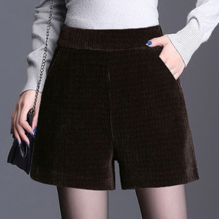 时尚 女秋冬外穿高腰显瘦百搭宽松打底休闲阔腿裤 潮 灯芯绒短裤 新款