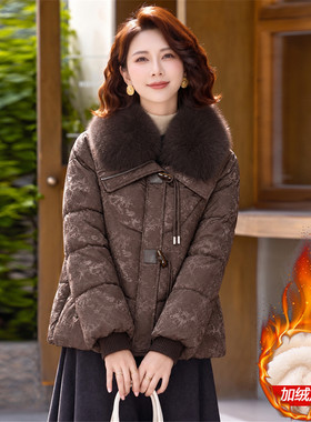 冬季妈妈装大毛领加厚保暖棉服