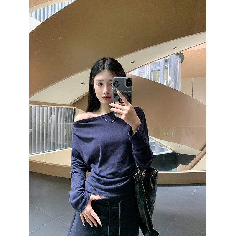 一字肩上衣女纯欲收腰显瘦长袖