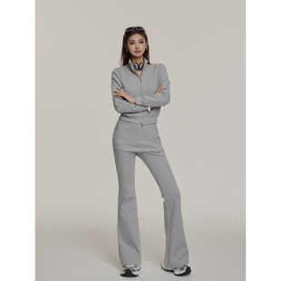 女屁帘裤 运动休闲裙裤 秋冬2024年新款 bornwith浅灰色假两件喇叭裤