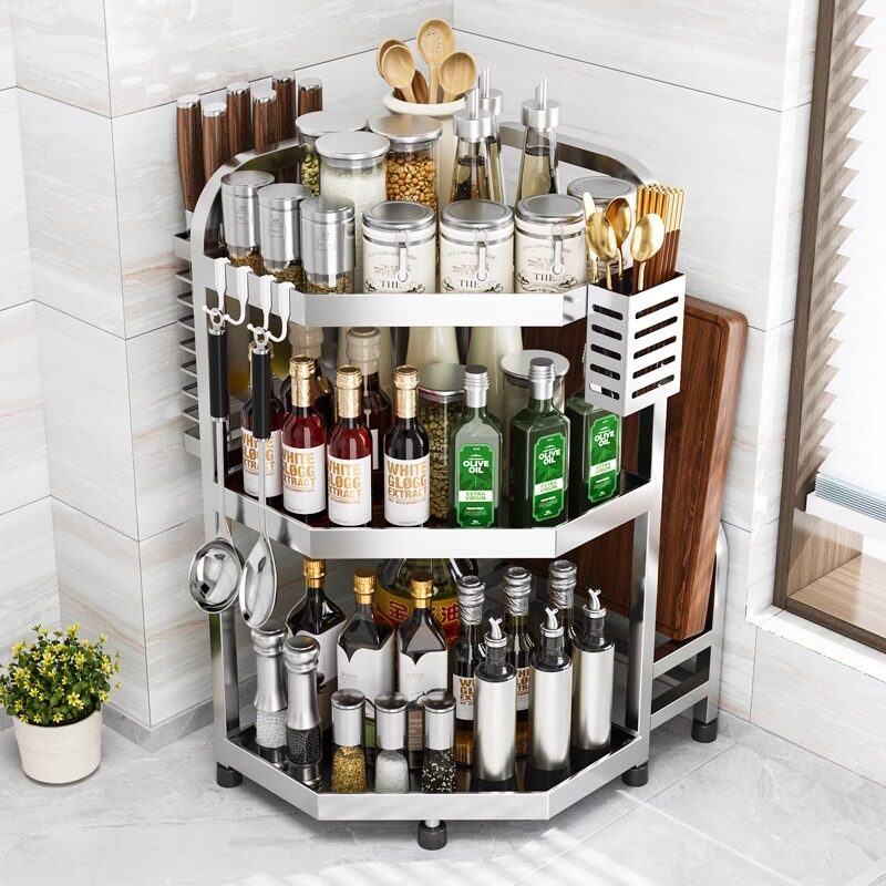 不锈钢厨房转角置物架台面三角调料架角调味瓶罐角落墙角收纳