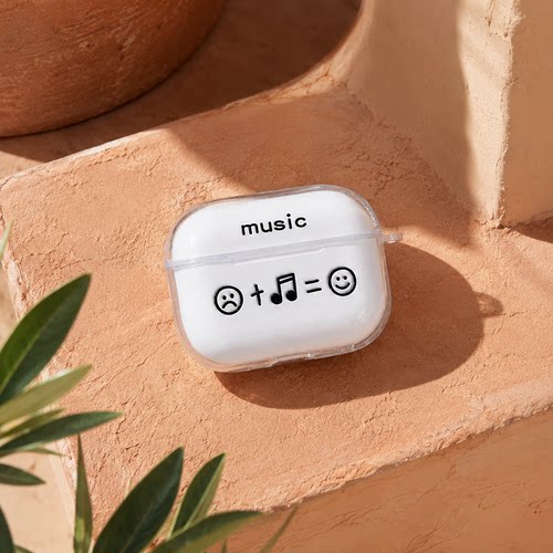 适用AirPods1/2/3/4/Pro/Pro2/Pro3苹果耳机保护套音乐笑脸图案透明TPU软壳防摔防尘无线充电保护壳创意潮流