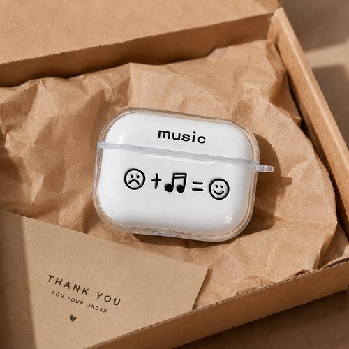 适用AirPods1/2/3/4/Pro/Pro2/Pro3苹果耳机保护套音乐笑脸图案透明TPU软壳防摔防尘无线充电保护壳创意潮流