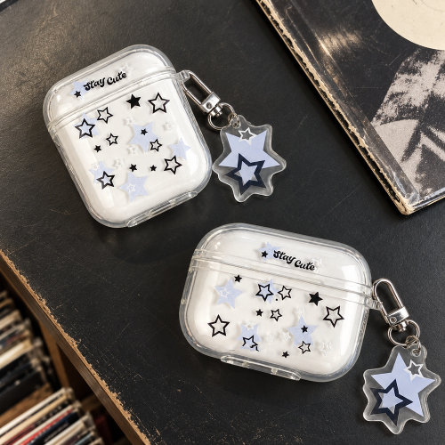 适用airpods1/2/3/4/5/pro/pro2/pro3星星印花耳机壳轻薄时尚苹果AirPods保护套耳机盒保护壳创意个性黑白