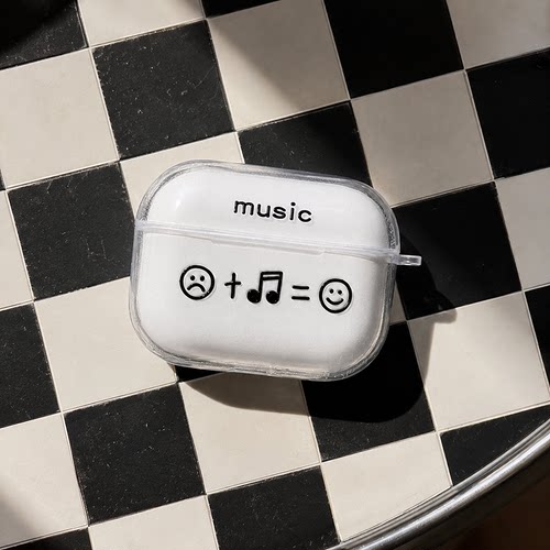 适用AirPods1/2/3/4/Pro/Pro2/Pro3苹果耳机保护套音乐笑脸图案透明TPU软壳防摔防尘无线充电保护壳创意潮流