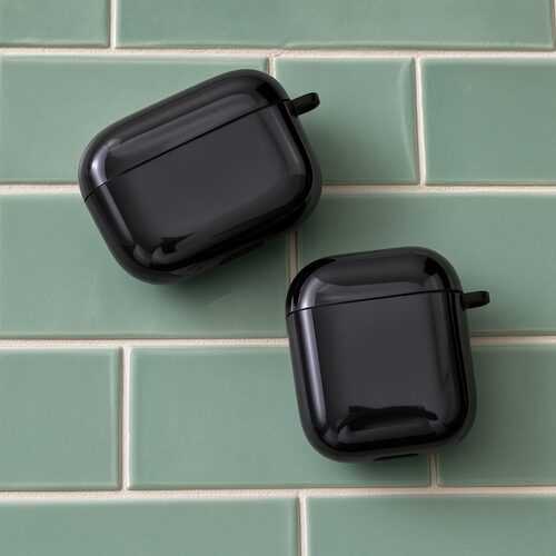 亮面黑色耳机壳适用airpods1/2/3/4/pro/pro2/pro3苹果AirPods保护套简约黑色保护套全包保护防摔保护套