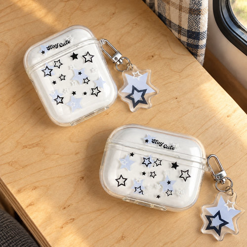 蓝白五角星耳机壳苹果AirPods保护套轻薄保护适用airpods1/2/3/4/5/pro/pro2/pro3星星保护套软壳新款耐磨