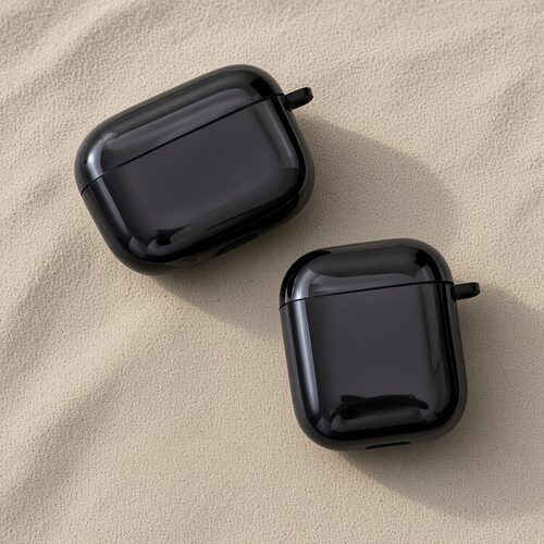 纯黑光面耳机壳适用airpods1/2/3/4/pro/pro2/pro3苹果AirPods保护套防摔保护充电盒保护套亮面保护套透明