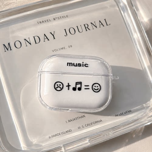 适用AirPods1/2/3/4/Pro/Pro2/Pro3苹果耳机保护套音乐笑脸图案透明TPU软壳防摔防尘无线充电保护壳创意潮流