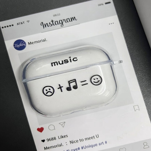 适用AirPods1/2/3/4/Pro/Pro2/Pro3苹果耳机保护套音乐笑脸图案透明TPU软壳防摔防尘无线充电保护壳创意潮流