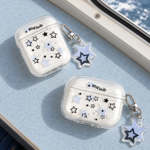 适用airpods1/2/3/4/5/pro/pro2/pro3简约苹果AirPods保护套简约黑白星星软壳防刮保护保护壳时尚防摔保护