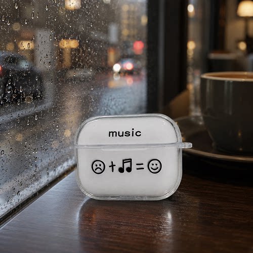 适用AirPods1/2/3/4/Pro/Pro2/Pro3苹果耳机保护套音乐笑脸图案透明TPU软壳防摔防尘无线充电保护壳创意潮流