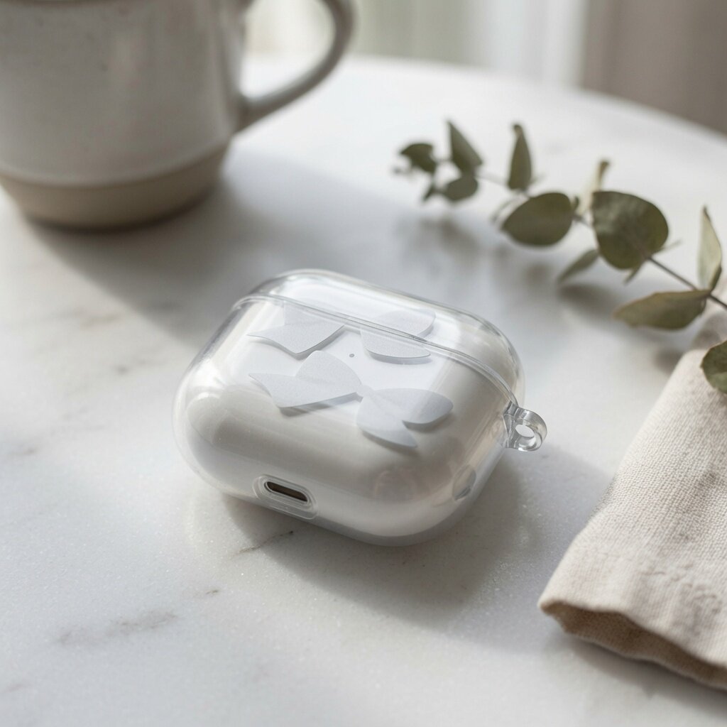 纯白蝴蝶结透明壳适用AirPo耳机保护套
