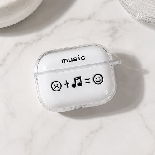 适用AirPods1/2/3/4/Pro/Pro2/Pro3苹果耳机保护套音乐笑脸图案透明TPU软壳防摔防尘无线充电保护壳创意潮流