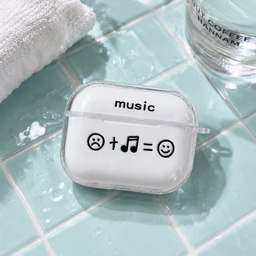 适用AirPods1/2/3/4/Pro/Pro2/Pro3苹果耳机保护套音乐笑脸图案透明TPU软壳防摔防尘无线充电保护壳创意潮流