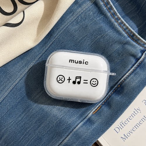 适用AirPods1/2/3/4/Pro/Pro2/Pro3苹果耳机保护套音乐笑脸图案透明TPU软壳防摔防尘无线充电保护壳创意潮流
