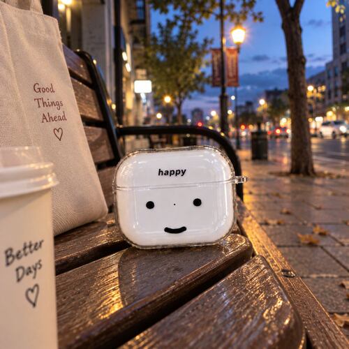 适用airpods1/2/3/4/5/pro/pro2/pro3苹果AirPods保护套可爱微笑表情耳机壳创意保护壳简约透明软壳防刮